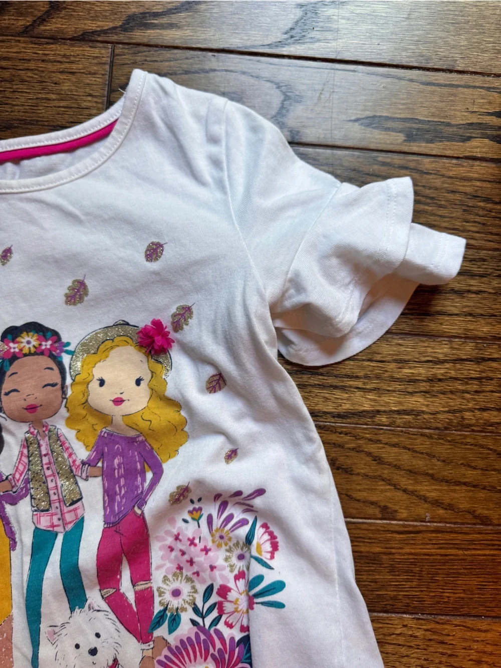 Girls Fuscia Shorts & Graphic Tee Set - Floral Friends